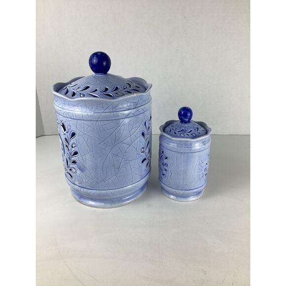 Vintage Lefton Blue Rooster Set Of Ceramic Kitchen Canisters Country Decor - Picture 4 of 8